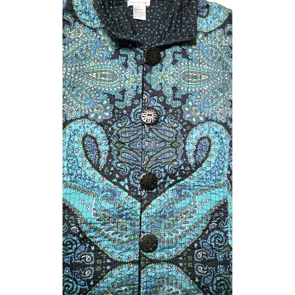 PATTY KIM Women's Jacket Blue Multi Paisley Polka Dot Reversible Sz Large Coat - Picture 6 of 12